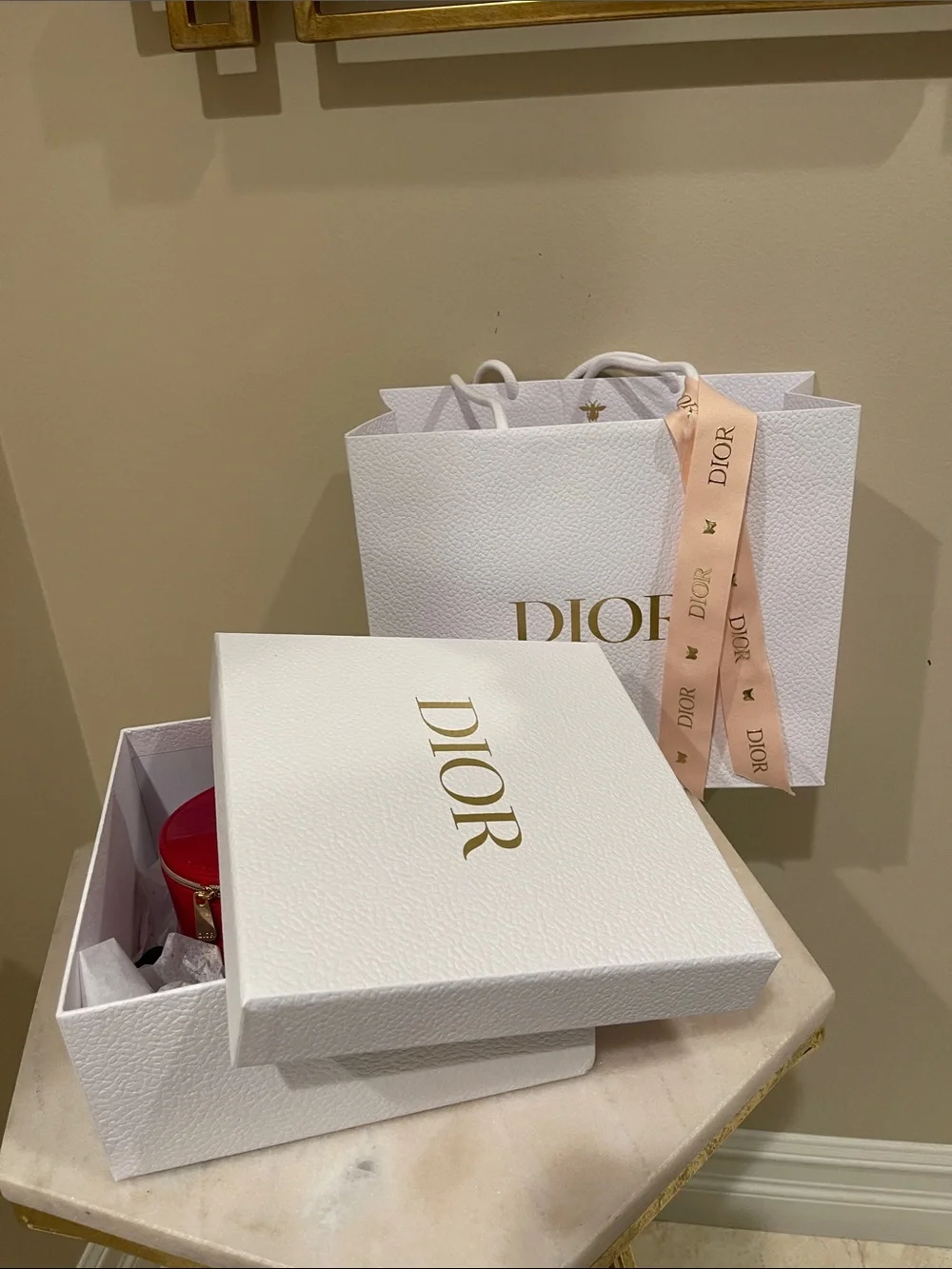 Dior Glossy Red Patent Oval Vanity Case Cosmetic Bag